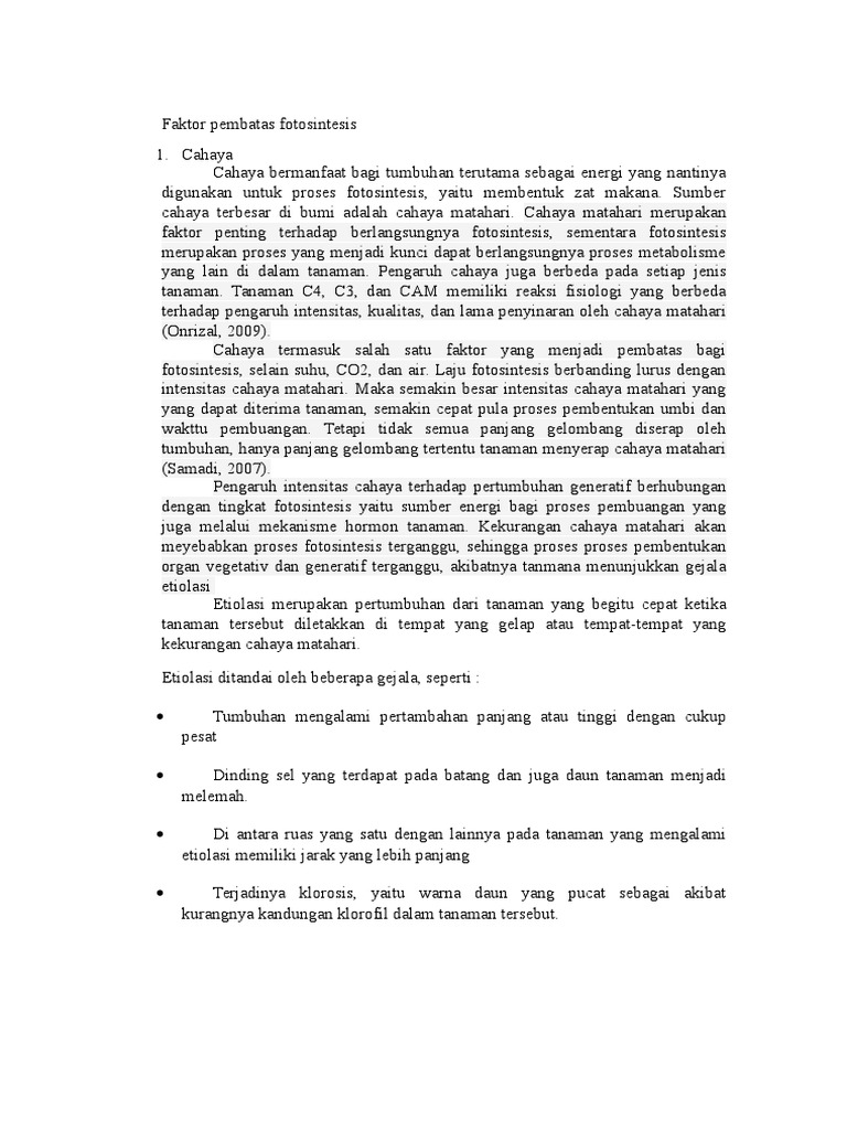 Faktor penghambat fotosintesis