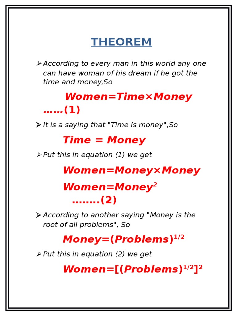 Theorem: Women Time×Money (1) Time Money Women Money×Money Women Money ...