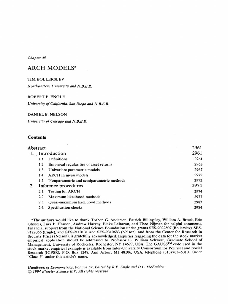 Bollerslev Engle Nelson 1994 Arch Model Handbook of Econometric | PDF ...