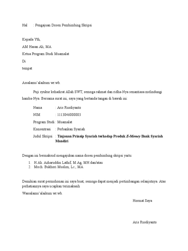 Surat Pengajuan Dosen Pembimbing Uin Jakarta