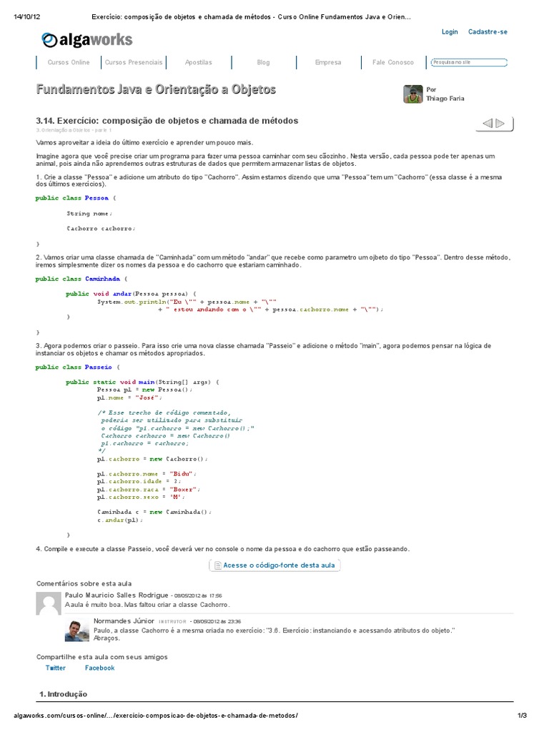 Exercício de Composição em Java | PDF | Classe (programação de ...
