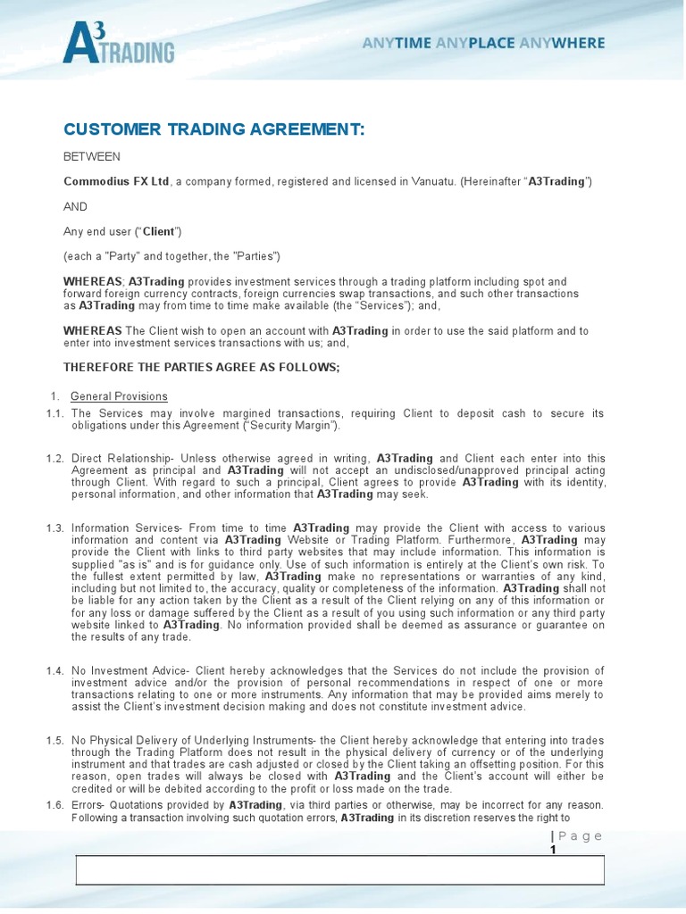 Forex Trading Agreement Guide | PDF | Bankruptcy | Margin (Finance)