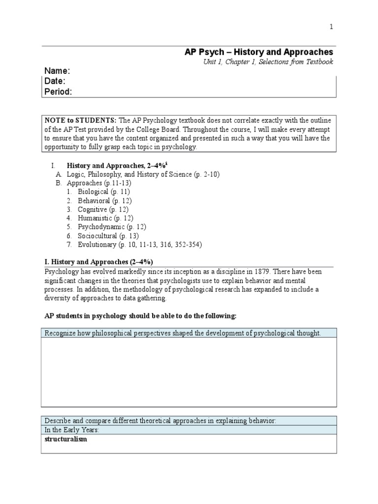 AP Psychology Unit 1: History & Approaches | PDF | Psychology | Cognition