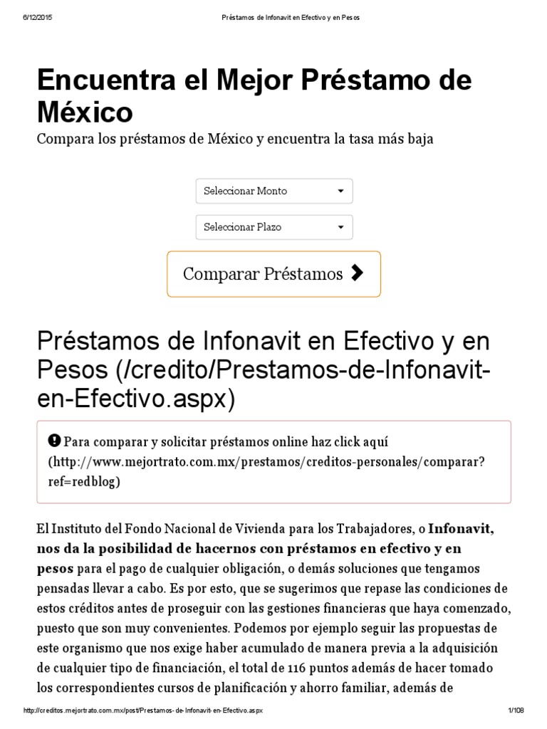 Préstamos de Infonavit en Efectivo y en Pesos PDF | PDF