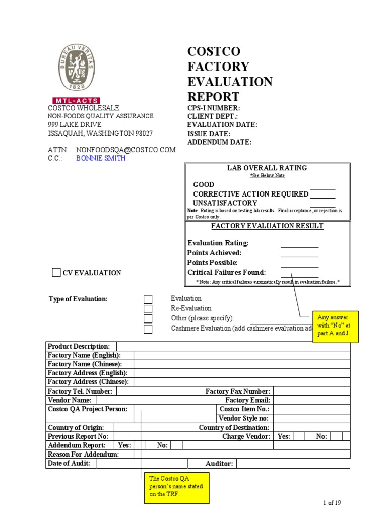 Costco Factoryevaluation 12Aug04 Explanation PDF Quality