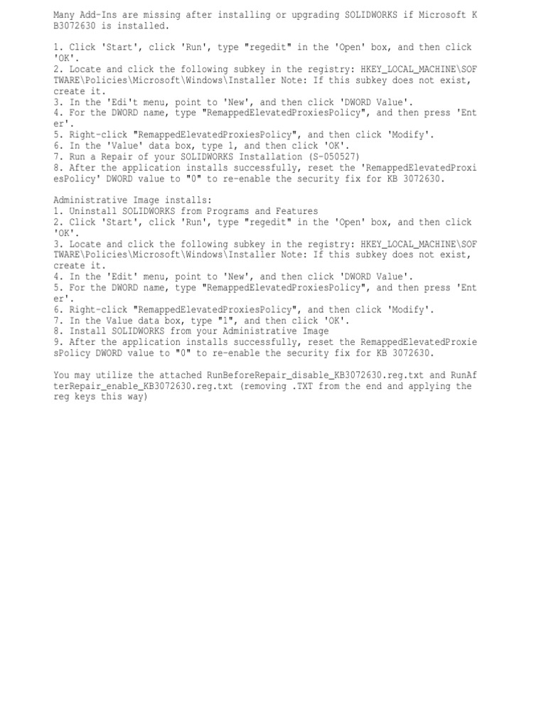 Solidworks AddIns Problem Fix PDF