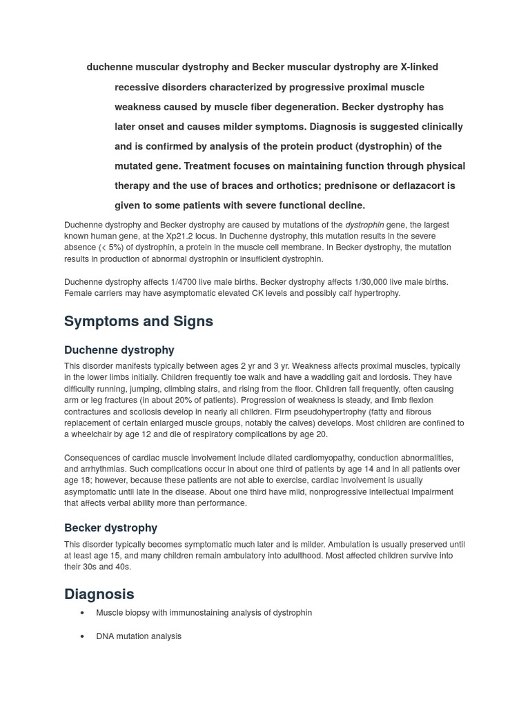 Duchenne & Becker Muscular Dystrophy Guide | PDF | Muscular Dystrophy ...