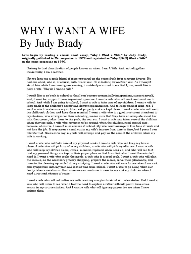 Why I Want A Wife Rhetoric Essays