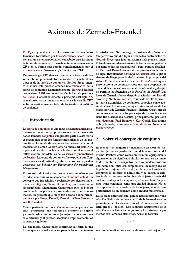 Axiomas de ZermeloFraenkel PDF Conjunto (Matemáticas) Axioma