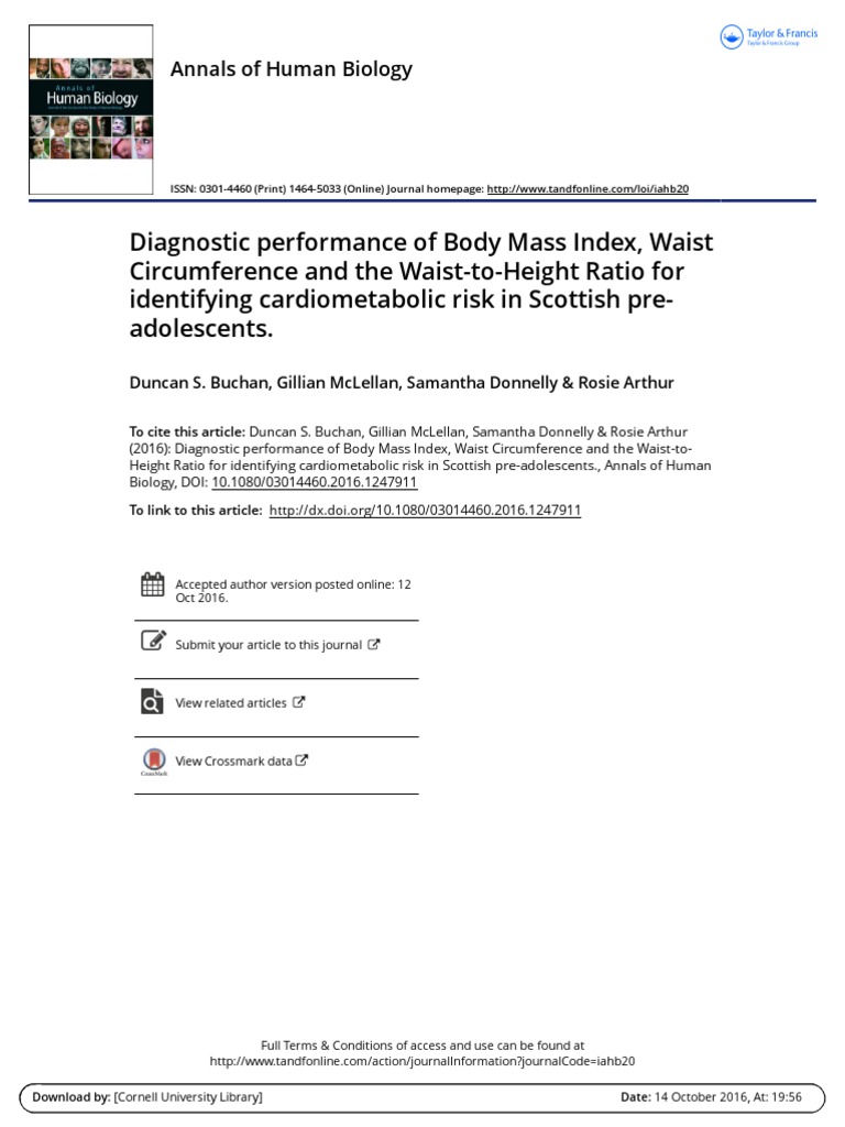 Diagnostic Performance Of Body Mass Index Waist Circumference And