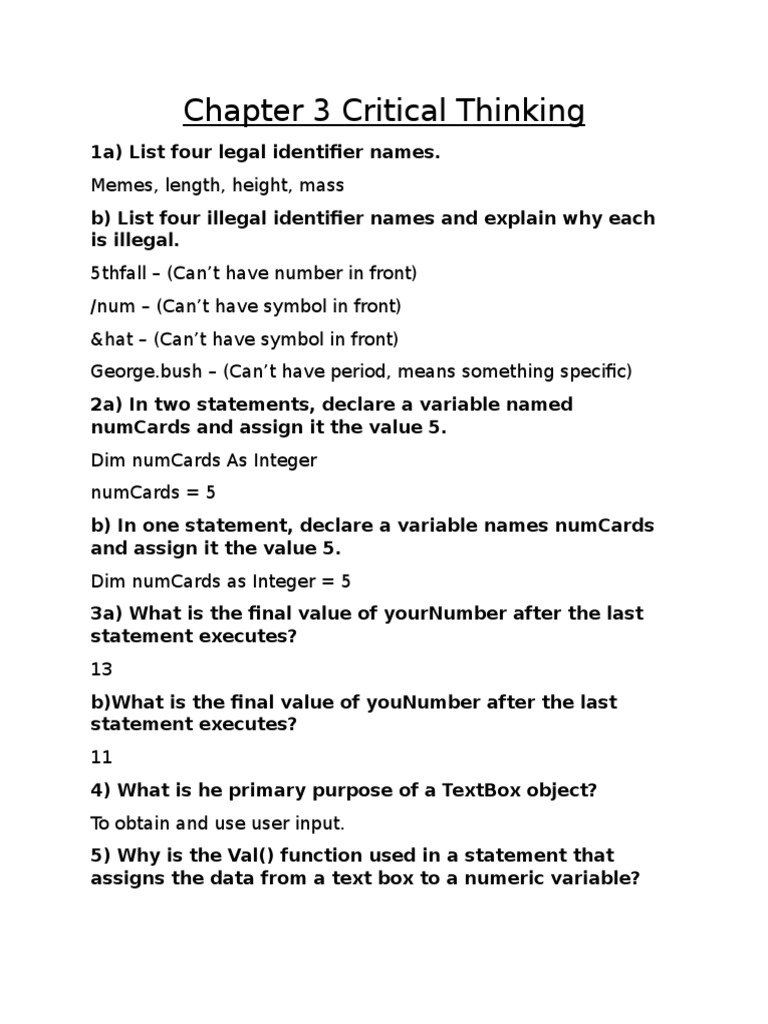 Chapter 3 Critical Thinking Pdf Variable Computer Science Data Type