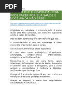 CURA PELA NATUREZA - Cravo Da Índia e Garganta Inflamada