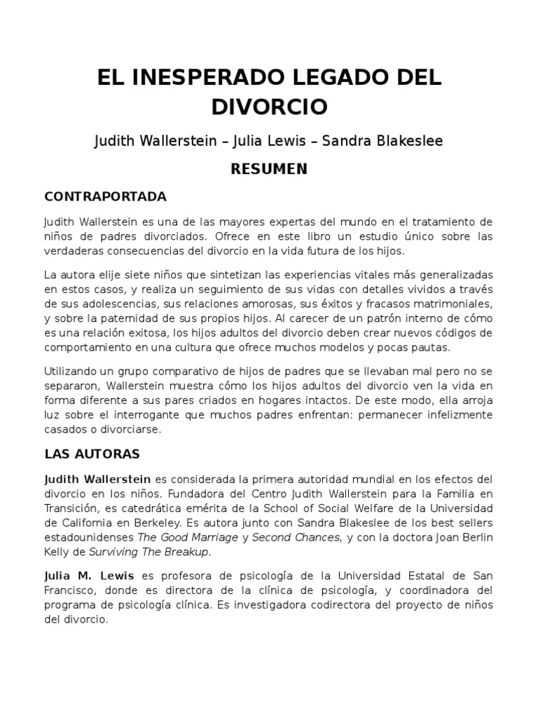 Inesperado Legado Del Divorcio | PDF | Adultos | Divorcio