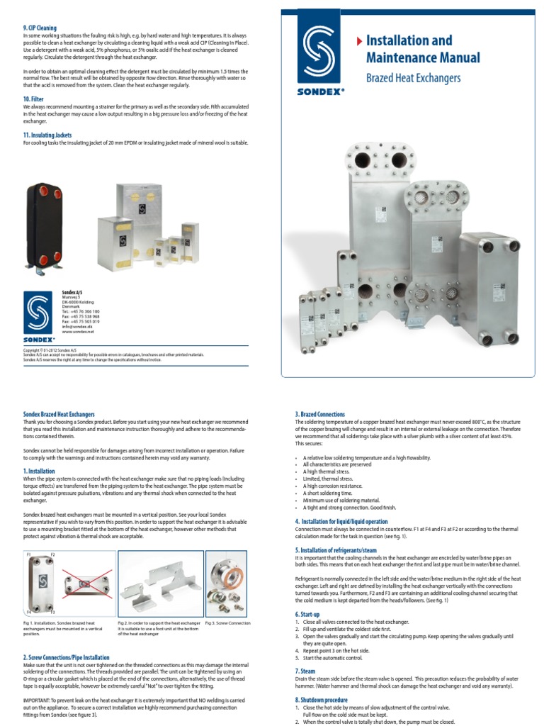 Installation Manual Brazed Heat Exchangers UK PDF Heat