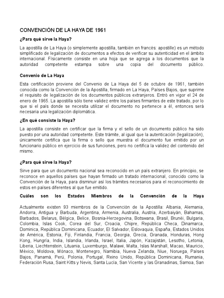 CONVENCIÓN DE LA HAYA DE 1961.docx Relaciones Internacionales Política internacional