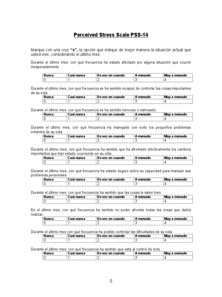 Escala de Estrés Percibido PSS-14 | PDF | Estrés (biología) | Cognición