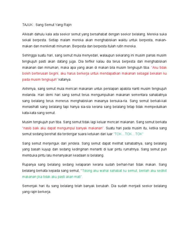 Semut Rajin dan Belalang Malas | PDF | Puisi