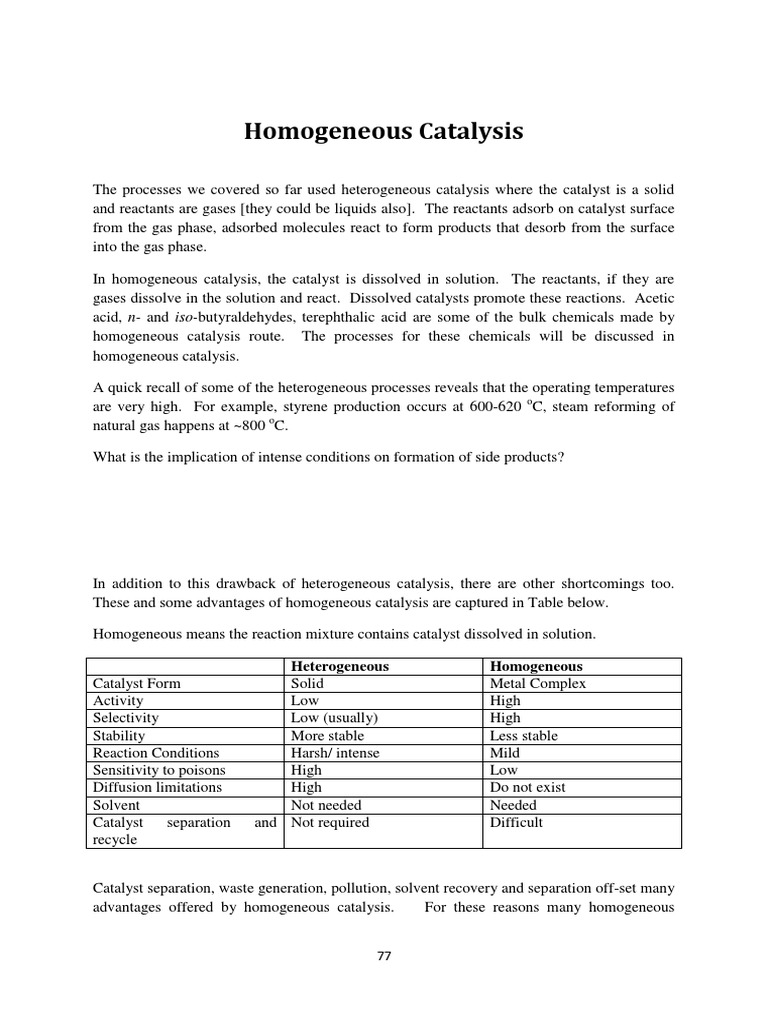 Homogeneous Catalysis Catalysis Heterogeneous Catalysis