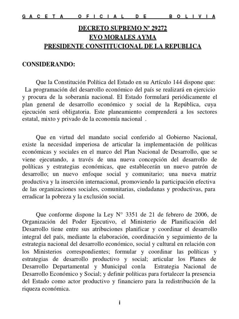 Plan Nacional de Desarrollo PDF | PDF | Estado (política) | Bolivia