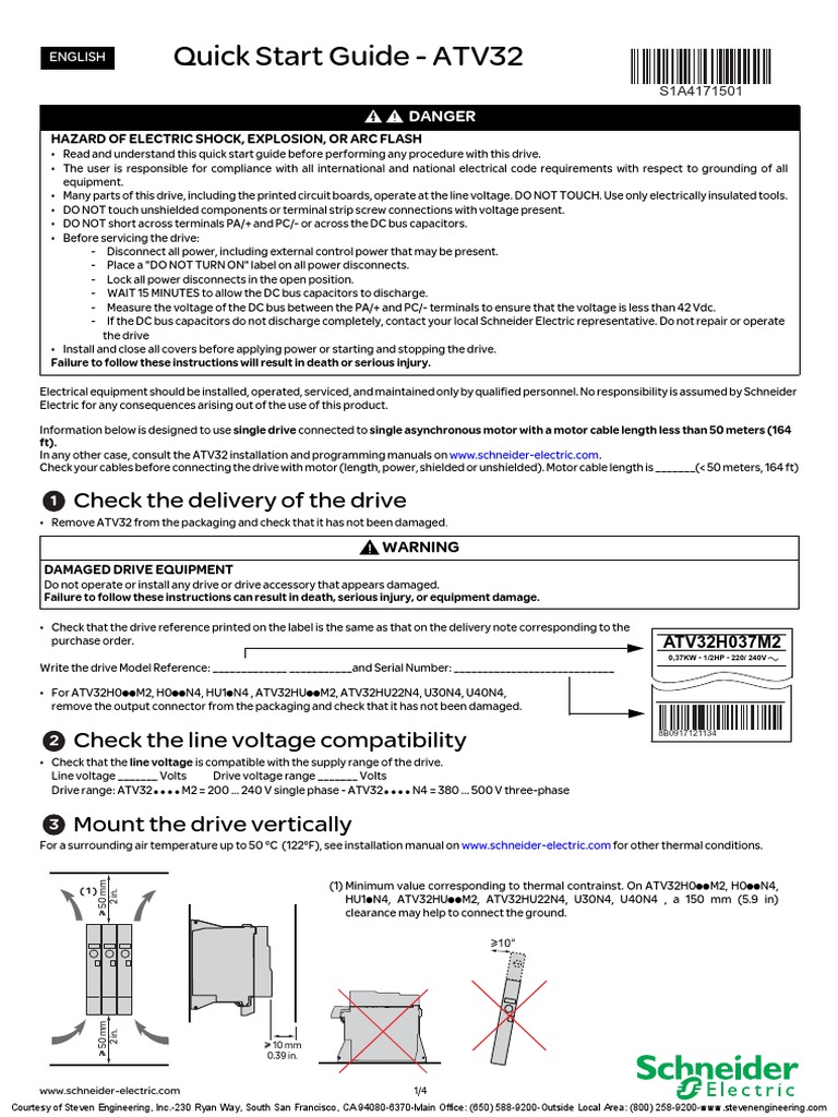 Quick Start Guide - ATV32: Check The Delivery of The Drive | PDF