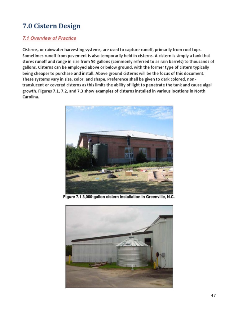 7.0 Cistern Design: 7.1 Overview of Practice | PDF | Stormwater ...
