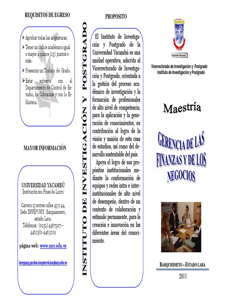 Plan de Estudio Gerencia de Finanzas y Negocios PDF | PDF | Recursos ...