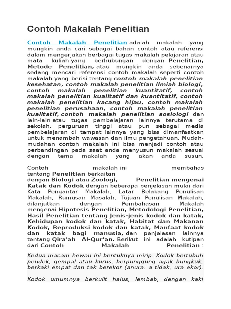 Contoh Makalah Penelitian