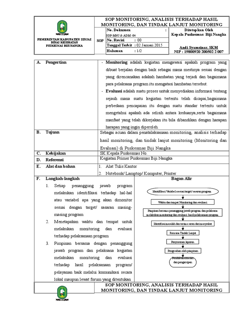 SOP Monitoring dan Evaluasi Puskesmas | PDF | Pengelolaan Keuangan & Uang