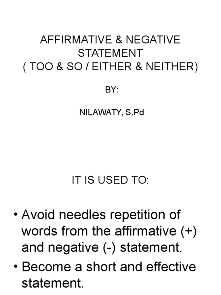 Understanding Affirmative Statements | PDF