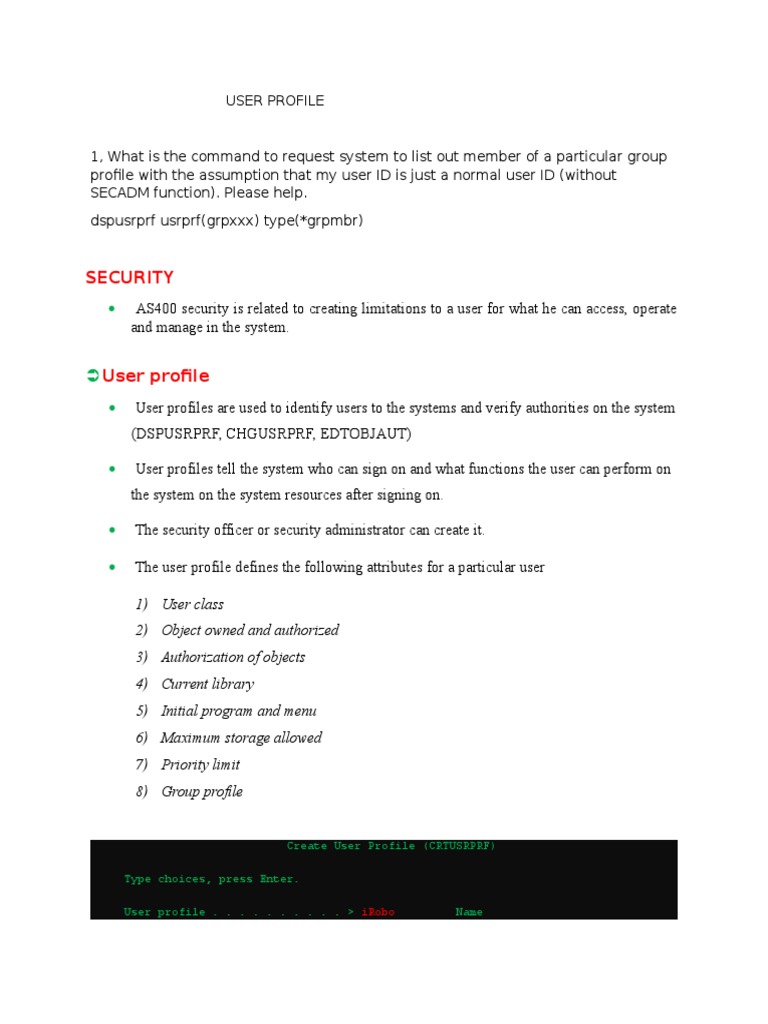 AS400 User Profile | Download Free PDF | Object (Computer Science ...