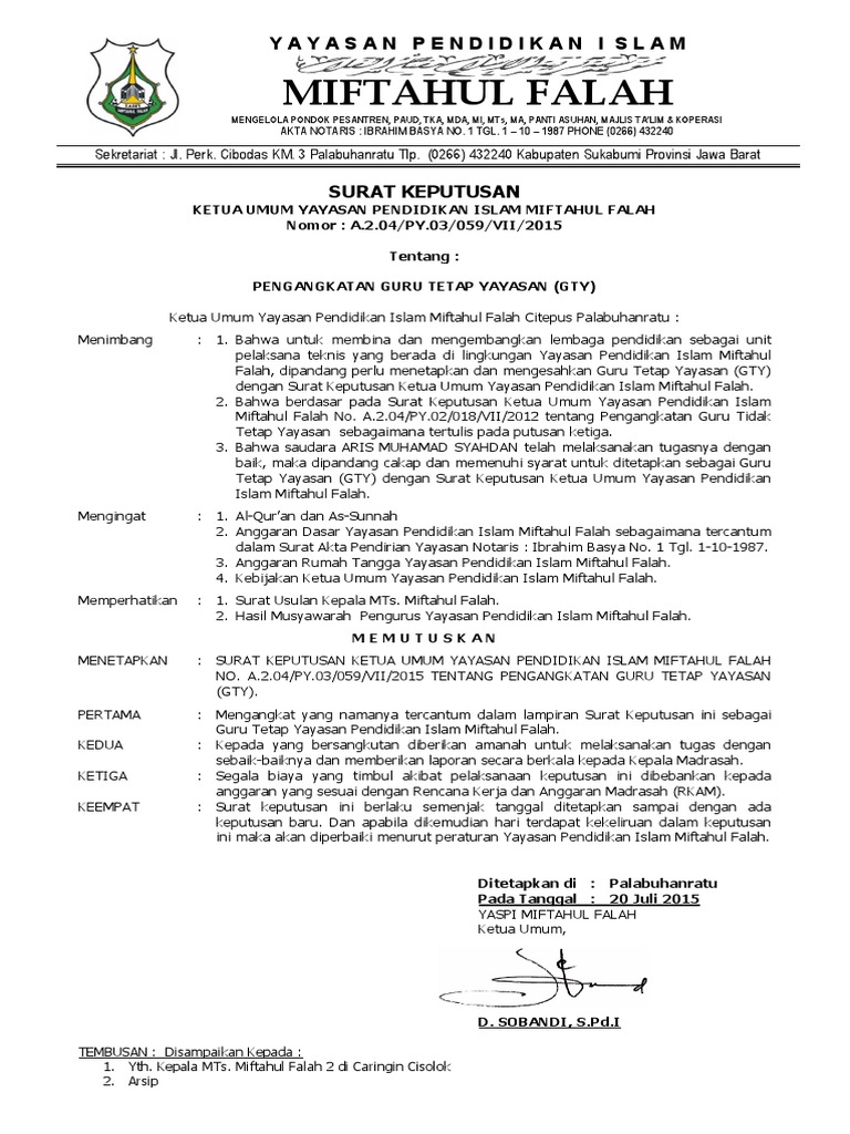 Contoh Sk Yayasan
