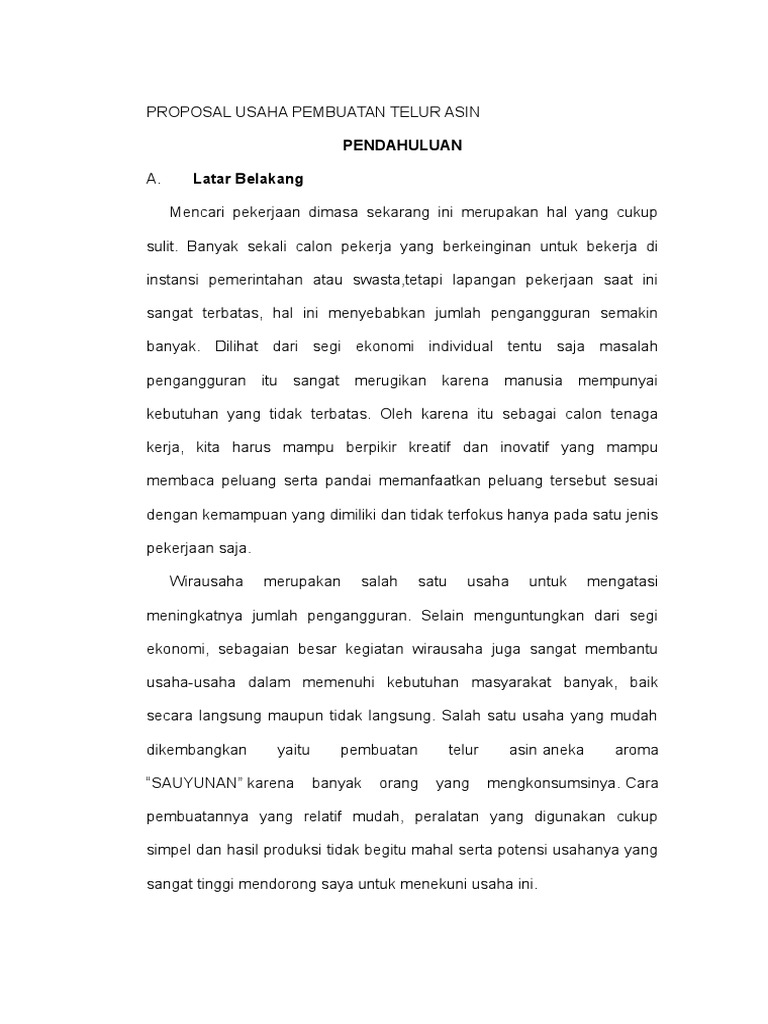 Proposal Usaha Pembuatan Telur Asin