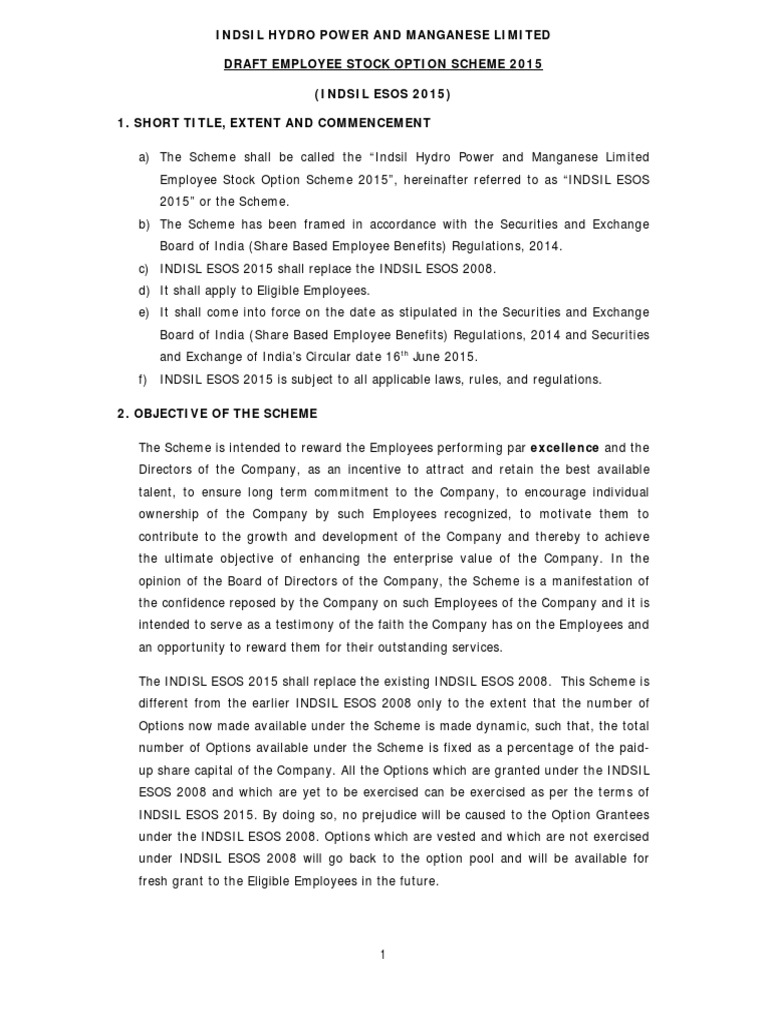 Indsil ESOS 2015 Overview | PDF | Vesting | Board Of Directors