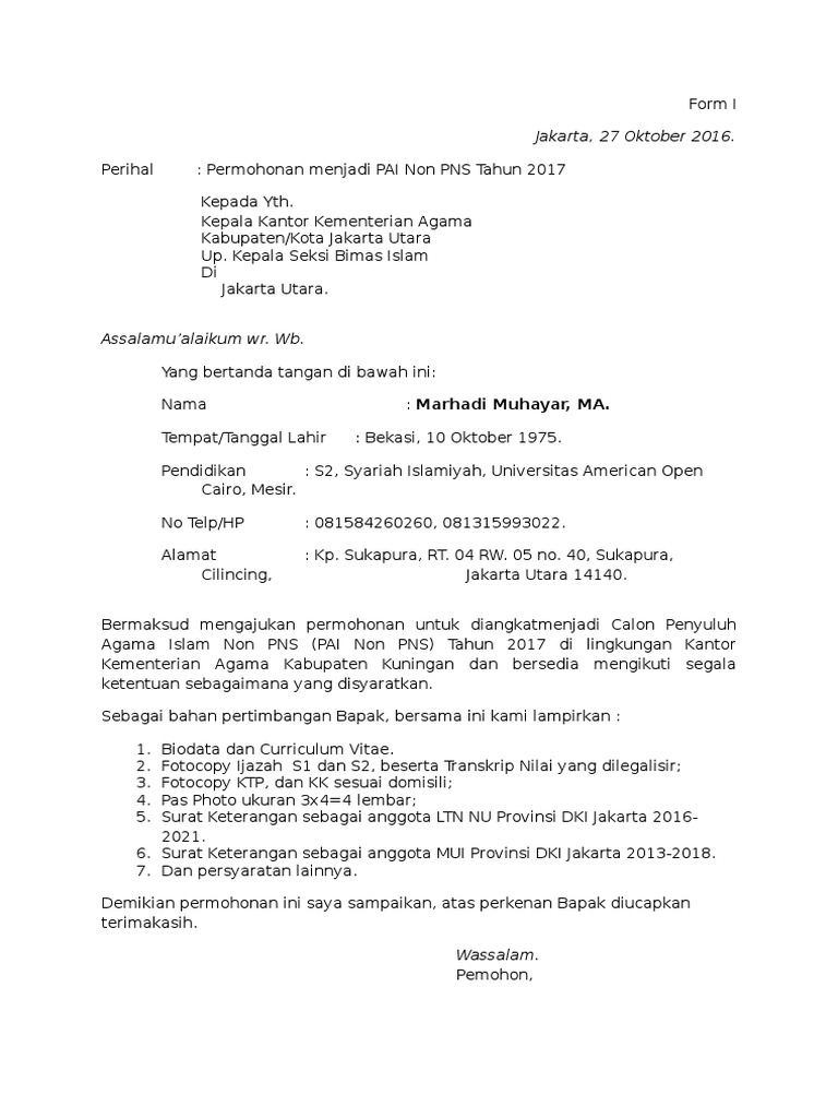 Contoh Permohonan Daftar Penyuluh Agama