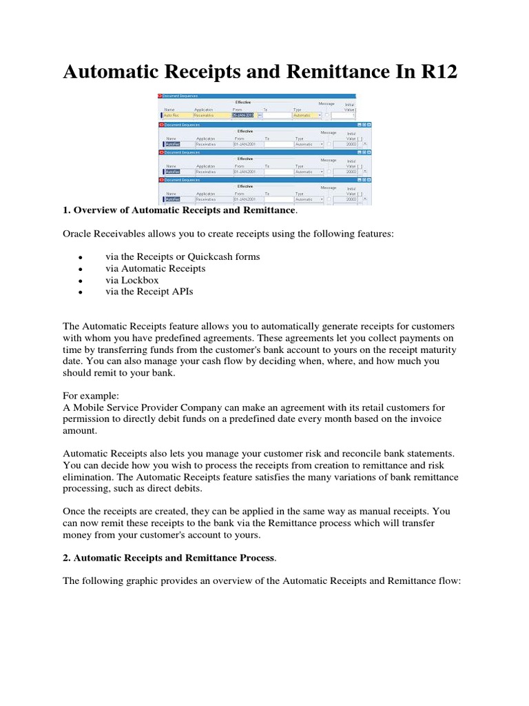 Automatic Receipts and Remittance in R12 | PDF