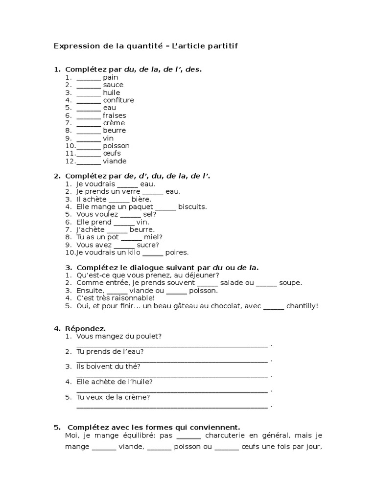 L'expression de la quantité en français | PDF | Nourritures ...