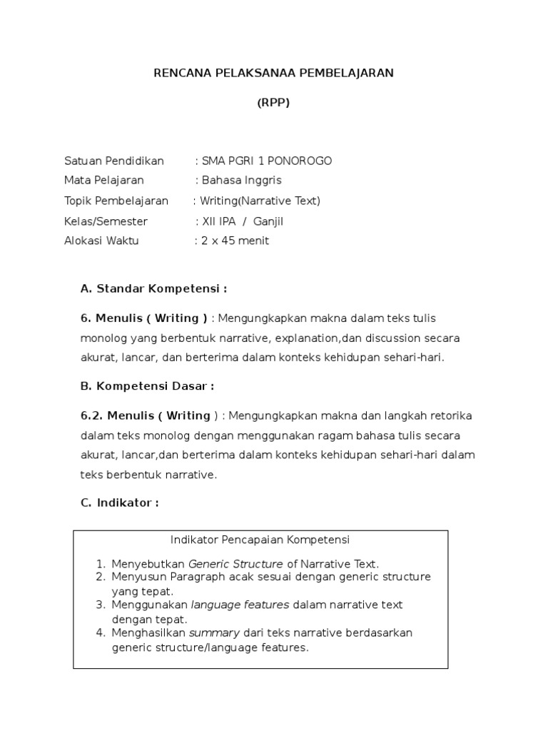 Revisi Rpp Writing Narrative Cinderella Putri Salju
