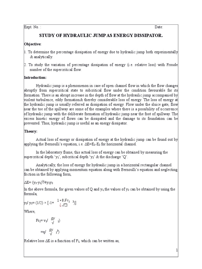 Study of Hydraulic Jump As Energy Dessipation | PDF | Soft Matter ...