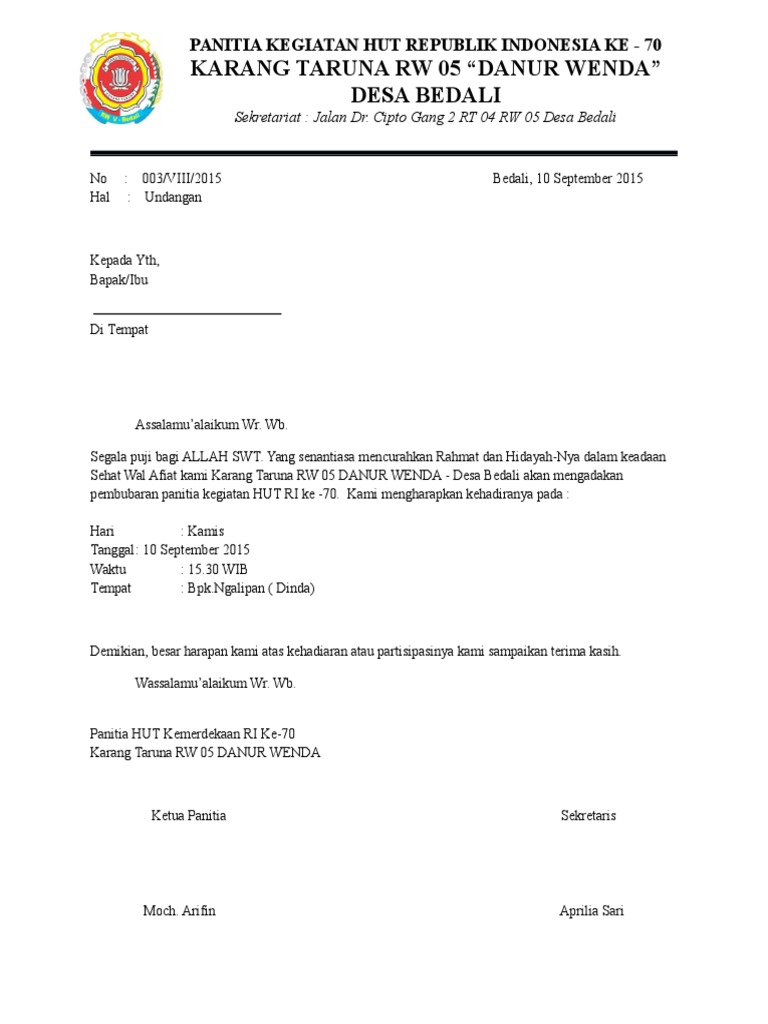 550 Contoh Undangan Pembubaran Panitia Agustusan HD