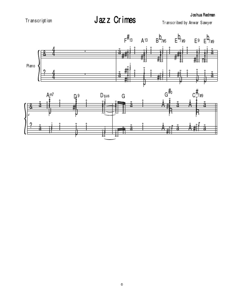 Jazz Crime by Joshua Redman Transcribed