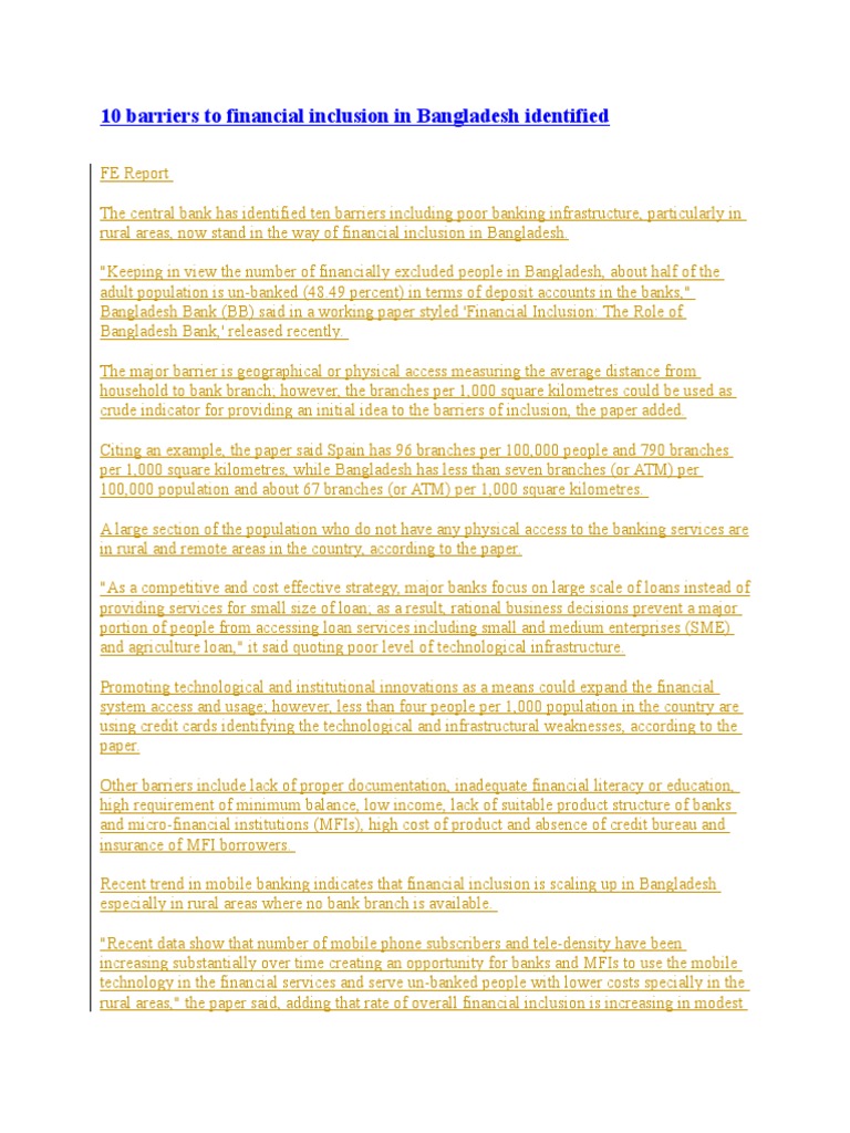 10 Barriers To Financial Inclusion in Bangladesh Identified | PDF ...