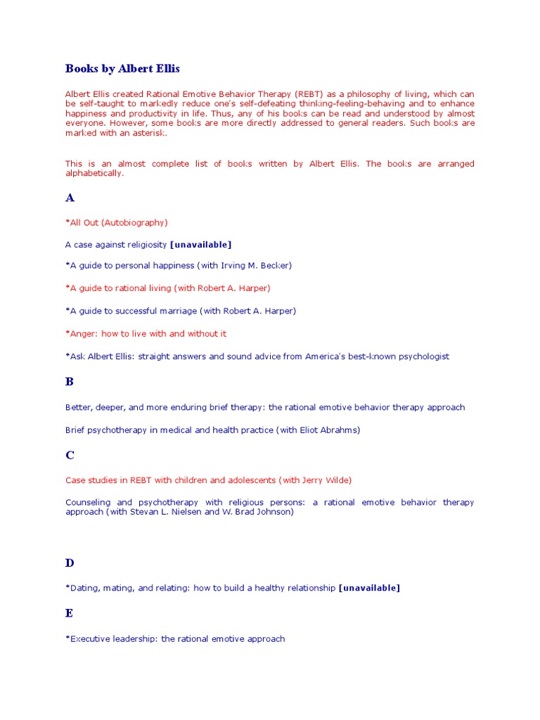 Books by Albert Ellis | PDF | Psychotherapy | Rational Emotive Behavior ...