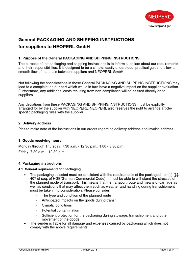 Packaging and Shipping Instructions PDF Pallet Packaging And Labeling