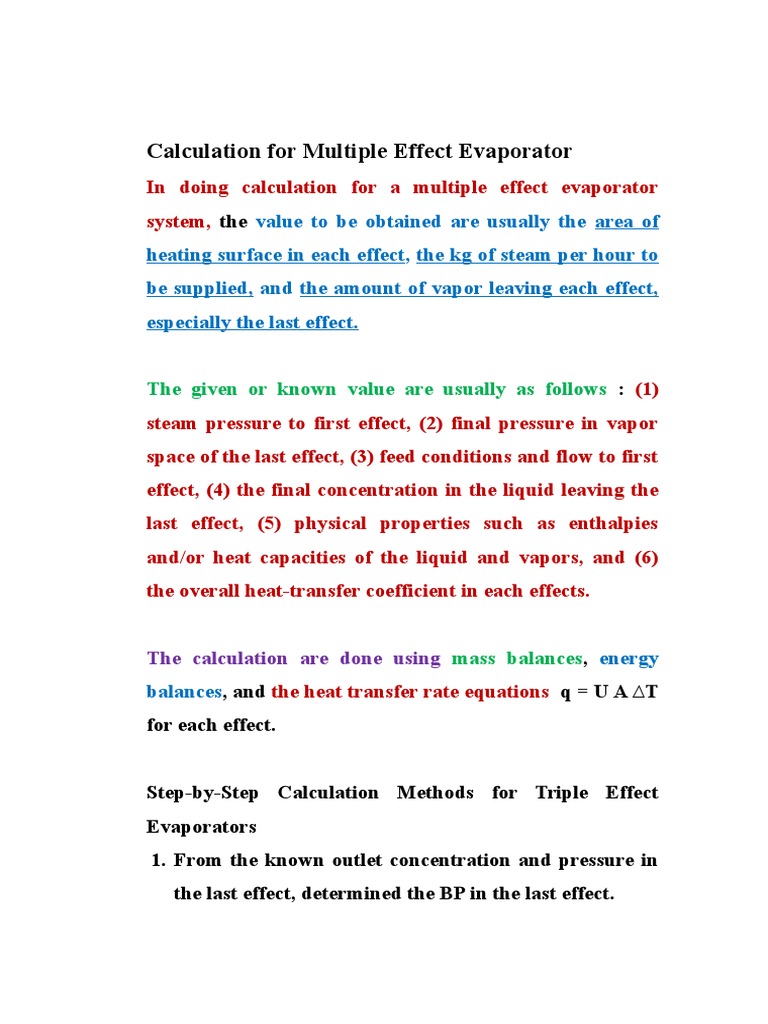 Calculation For Multiple Effect Evaporator PDF Evaporation Heat