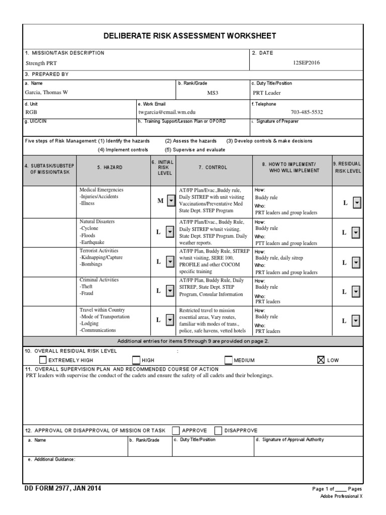 Deliberate Risk Assessment Template | PDF | Risk Management | Risk ...
