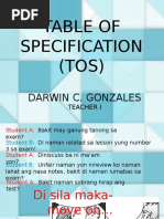 Inset 2016 - TABLE OF SPECIFICATION