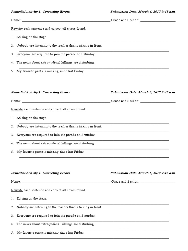 Error Correction Activity Worksheet | PDF