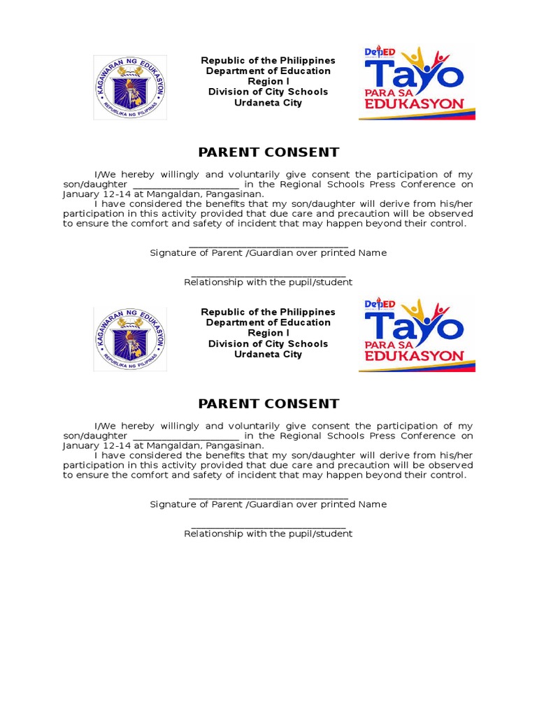 Parent Consent for Regional Press Conference | PDF