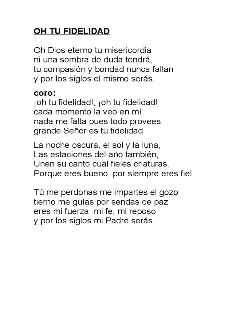 Oh Tu Fidelidad - Letra | PDF | Religión y creencia