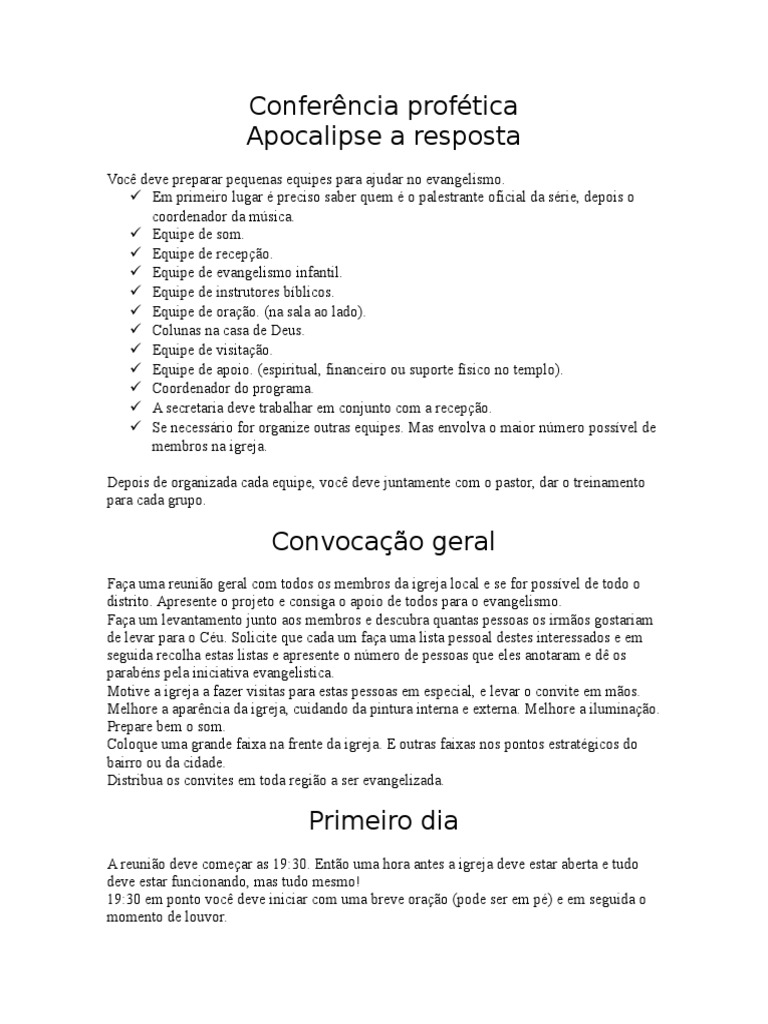 Organização de Conferência Profética | PDF | Igreja cristã | Oração